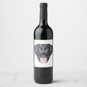 Illustration black Labrador retriever with smiles Wine Label