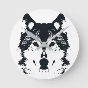 Illustration Black Wolf Round Clock