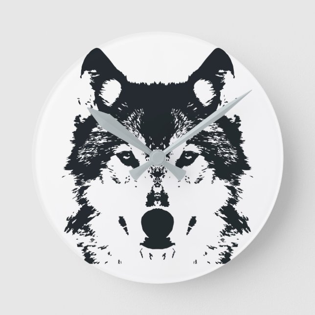 Illustration Black Wolf Round Clock (Front)