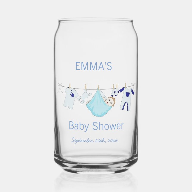 Illustration bleu moderne Baby shower à ligne (Recto)