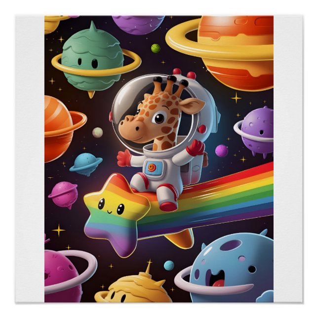 Illustration Boho Girafe dans l'Espace Affiche (Devant)