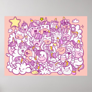 Illustration, Cute unicorn and pony collection wit Poster