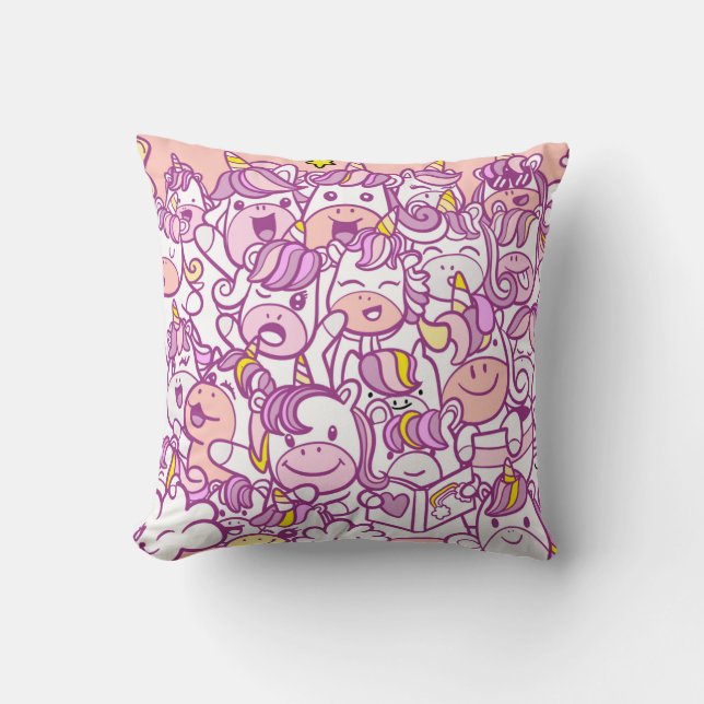 Illustration, Cute unicorn and pony collection wit Throw Pillow (Front)