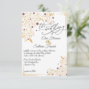 Illustration d'art floral or faire-part de mariage