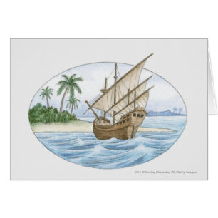 Illustration de bateau du 16ème siècle près d'île