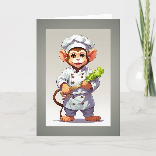 Illustration de bébé singe chef cuisinier Carte de (Devant)