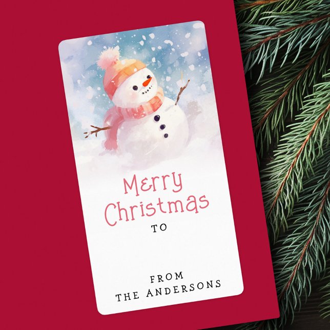 Illustration de bonhomme de neige mignon hiver à p (Cute snowman illustration winter to from gift tag)