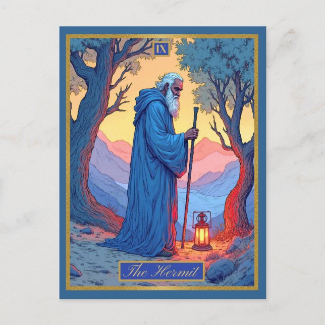 Illustration de carte de tarot, l'Ermite (Devant)