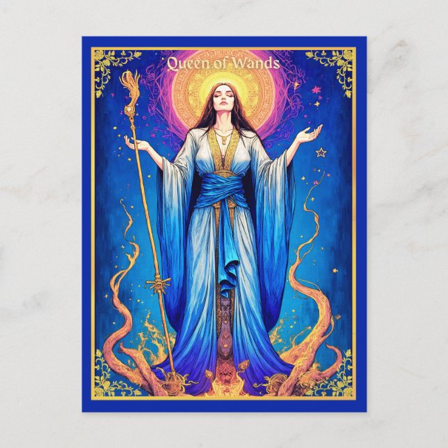 Illustration de carte de tarot, Reine de Bâtons (Devant)