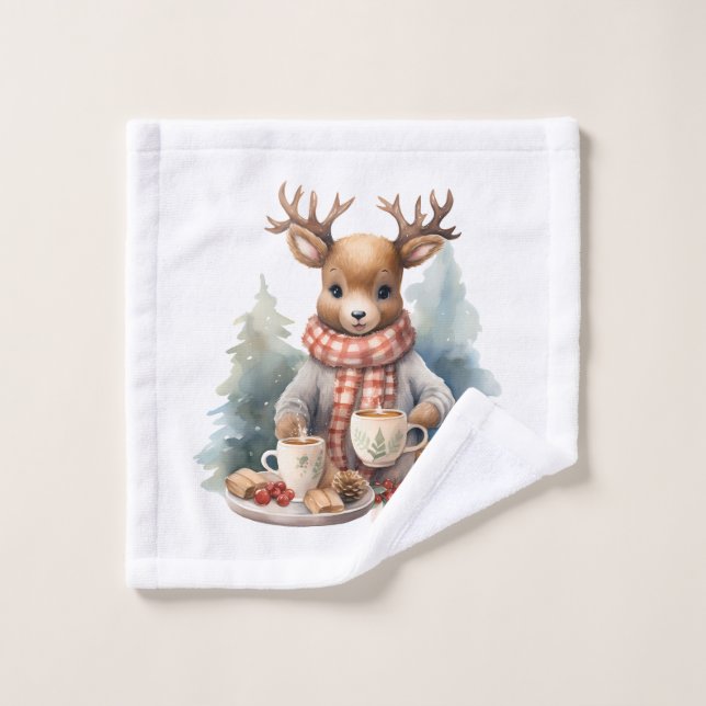 Illustration de cerf de Noël tissu de lavage rusti (Gant de toilette)