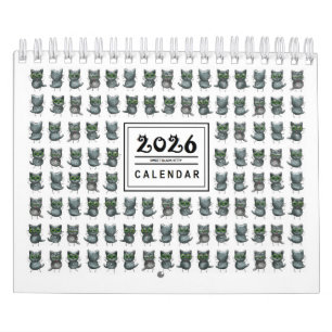 Illustration de chat noir mignon calendrier 2026