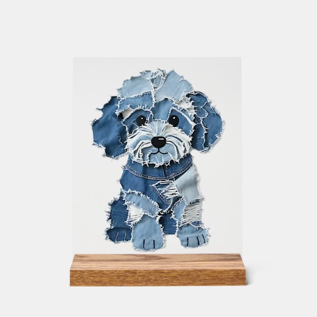 Illustration de chien en patchwork de denim mignon (Recto)