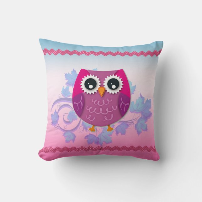 Illustration de Chouette rose mignonne oreiller (Recto)