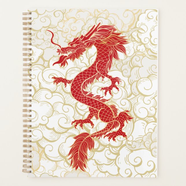 Illustration de dragon chinois rouge et or (Devant)