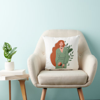 Illustration de femme boho minimaliste Coussin de 