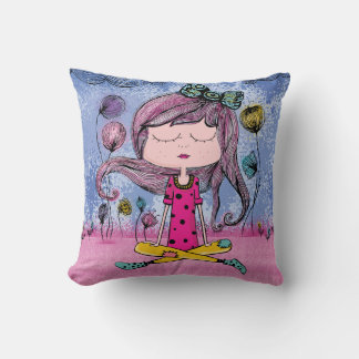 Illustration de fille rêveuse oreiller décoratif