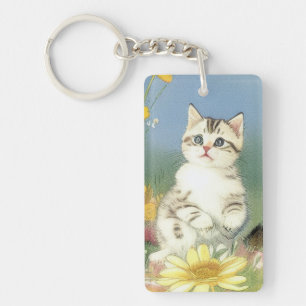 Illustration de Kitten vintage avec Fleurs Jaunes