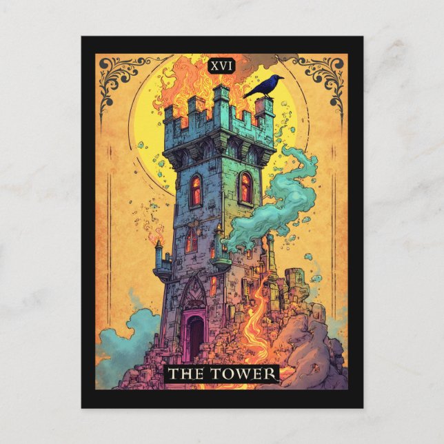 Illustration de la carte Tarot, la tour (Devant)