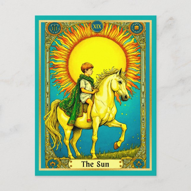 Illustration de la carte Tarot, Le Soleil (Devant)