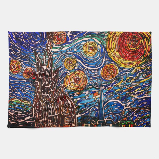 Illustration de nuit étoilée colorée serviette de  (Horizontal)