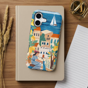 Illustration de voyage de village côtier méditerra