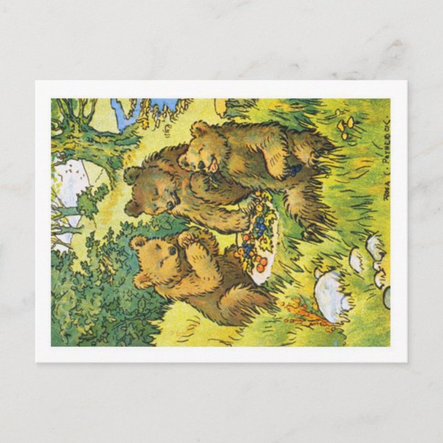 Illustration depicting three picnicking bears postcard (Front)