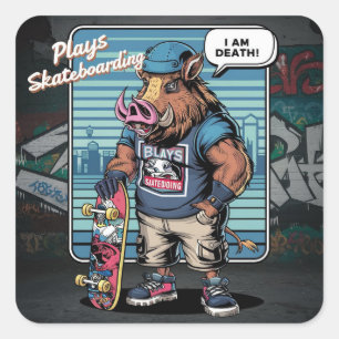 Illustration design of artistic skateboarding wild square sticker