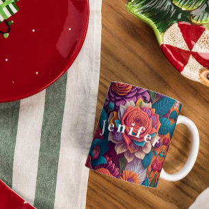 Illustration détaillée de la Mug de café aux fleur