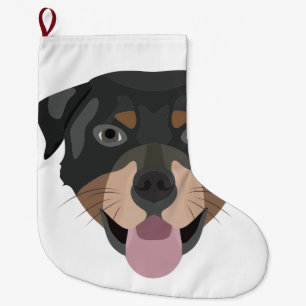 Illustration dogs face Rottweiler Large Christmas Stocking