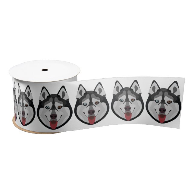 Illustration dogs face Siberian Husky Satin Ribbon (Spool)