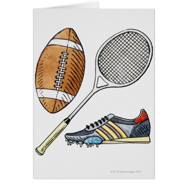 Illustration du ballon de rugby, de la raquette de (Devant)