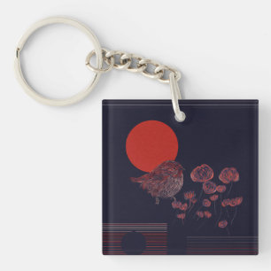 Illustration du soleil rouge avec un rouge-gorge