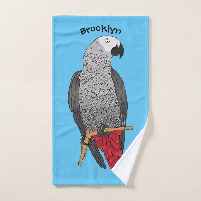 Illustration d'un perroquet gris en Afrique (Serviette à main)
