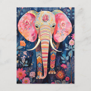 Illustration Elefant mit Blumen Postcard