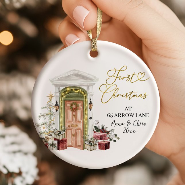 Illustration First Christmas in our new home Ceramic Ornament (Creator Uploaded)
