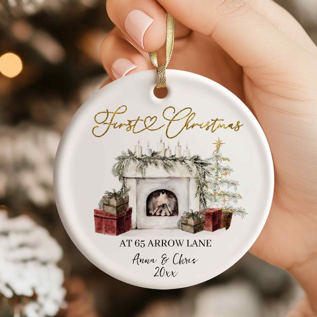 Illustration First Christmas in our new home Ceramic Ornament (Creator Uploaded)