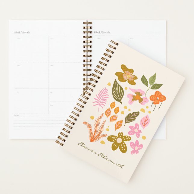 Illustration florale élégante Pink Green Nom perso (Devant avec enveloppe)