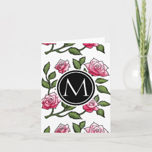 Illustration florale rose et monogramme