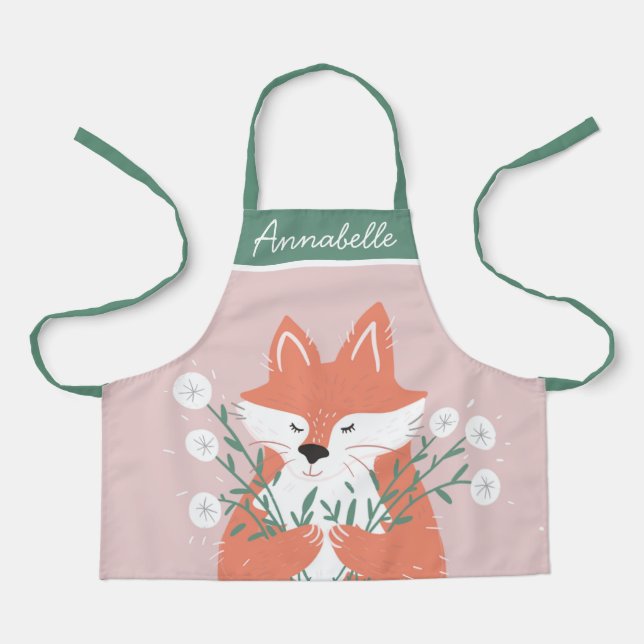 Illustration Fox Smelling Flowers Personalised Apron (Front)