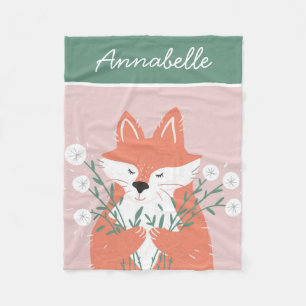 Illustration Fox Smelling Flowers Personalised Fleece Blanket