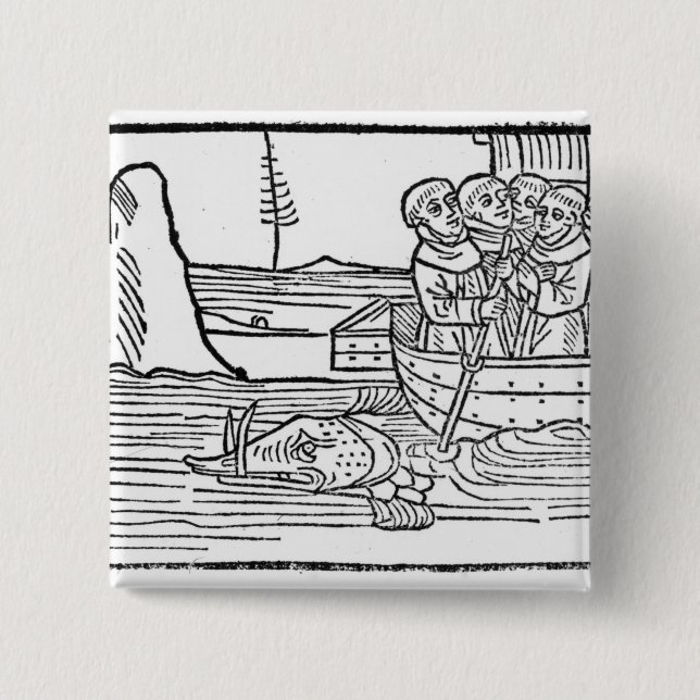 Illustration from 'The Voyage of St. Brendan' 2 Inch Square Button (Front)