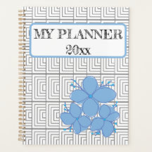 Illustration géométrique Planner à fleurs bleues