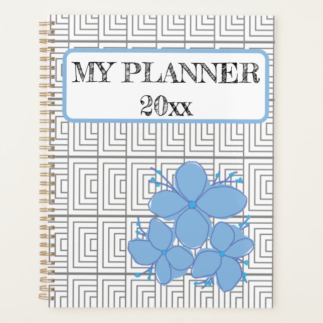 Illustration géométrique Planner à fleurs bleues (Devant)