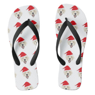 Illustration golden retriever with red Santa hat Flip Flops