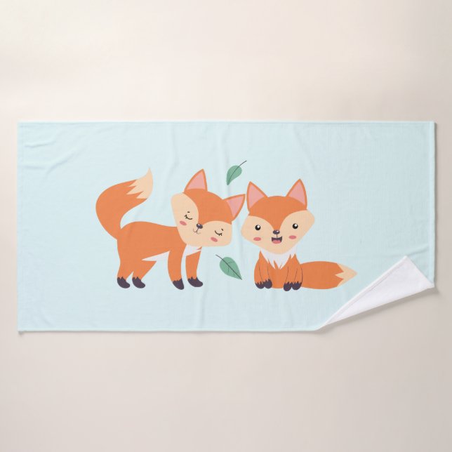 Illustration graphique des renards orange mignons (Serviette de bain)