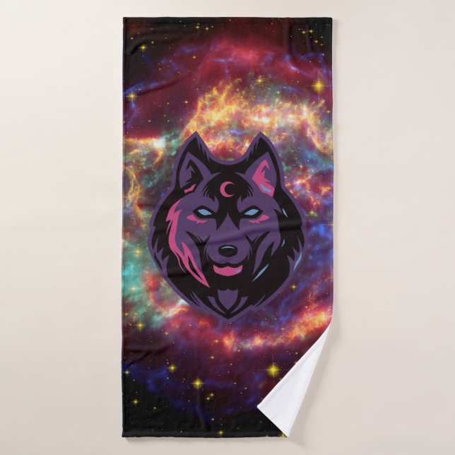Illustration graphique Wolf, Arrière - plan cosmiq (Serviette de bain)