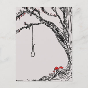 Illustration hangman's noose & mushrooms postcard