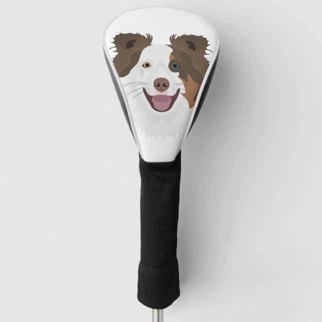 Illustration happy dogs face Border Collie Golf Head Cover (Front)