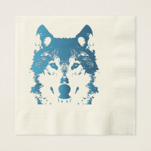 Illustration Ice Blue Wolf Napkin