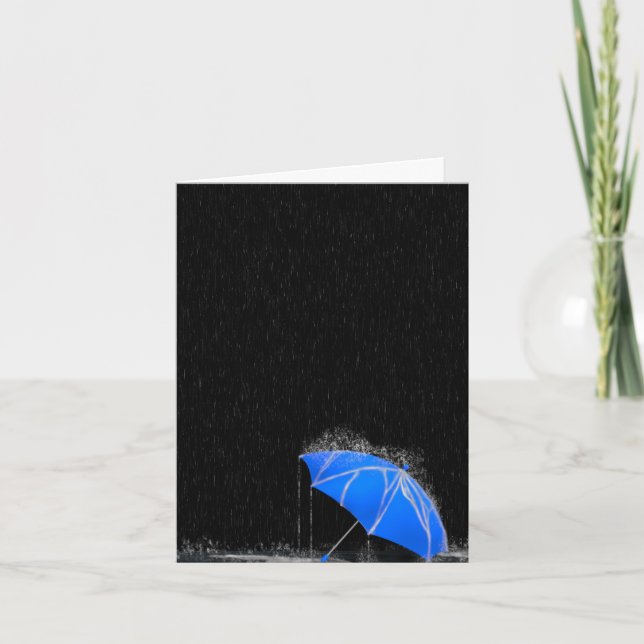 Illustration Lost Blue Umbrella in Rain Card (Front)
